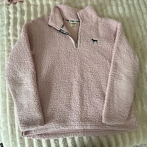 PINK Victoria's Secret Light Pink Sherpa Quarter-Zip